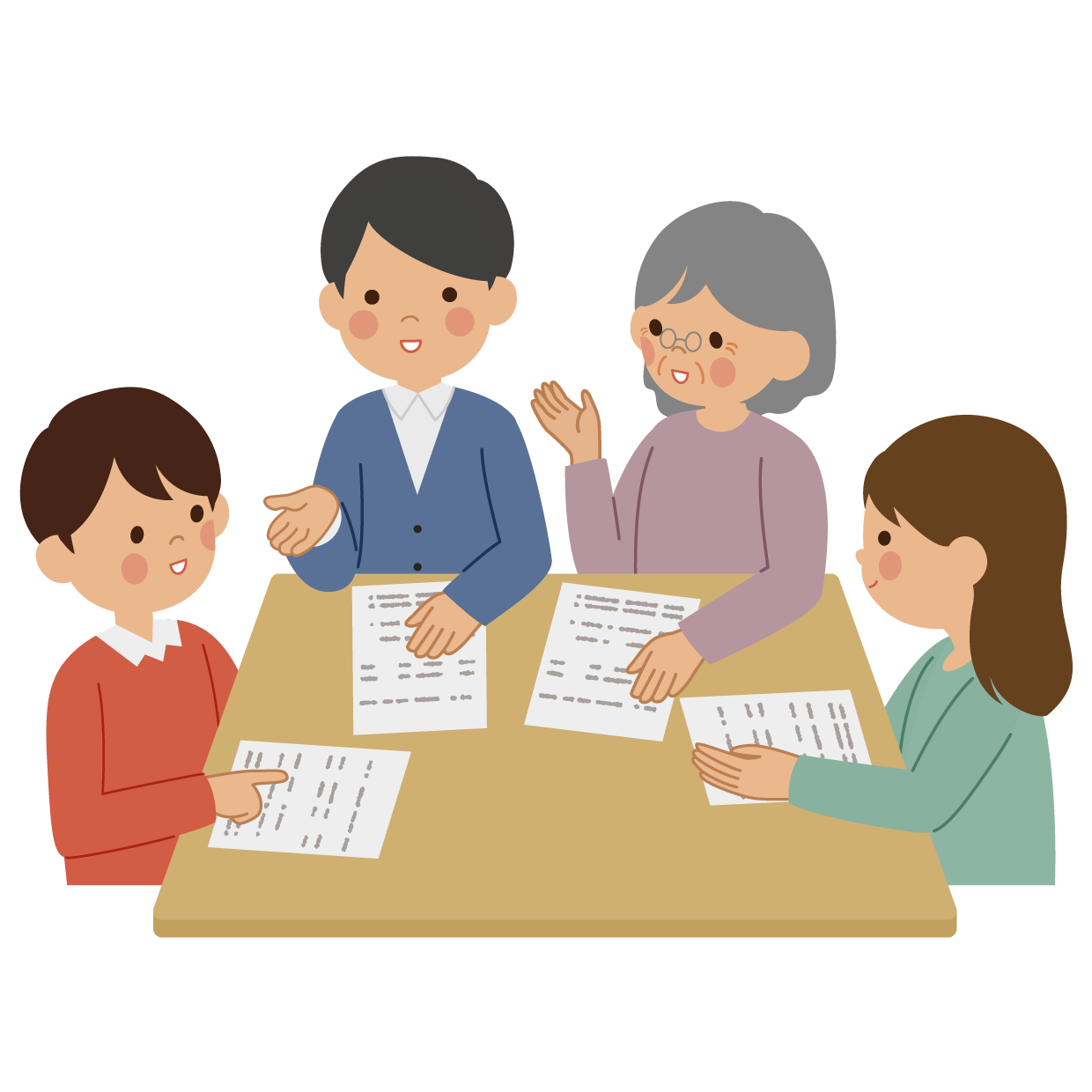 遺産分割協議を家族でしているイラスト